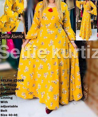 Order NV SELFIE KURTI 2205 on WhatsApp number 919619659727 or  ArtistryCin  Fashion Flare sleeve dress Western dresses