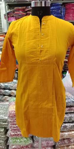 Fancy Yellow Plain Cotton Kurti by Ananya Textile