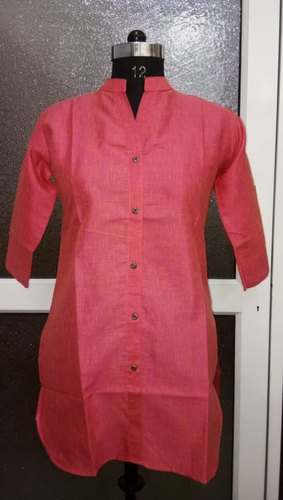 Ladies Pink Short Cotton Plain Kurti by Ananya Textile