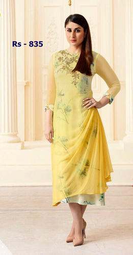 Sunny Yellow Fancy Georgette Kurti by Mitro Fashions