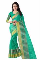 Border Cotton Sarees Light Green