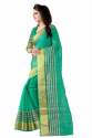 Border Cotton Sarees Light Green thumb 1