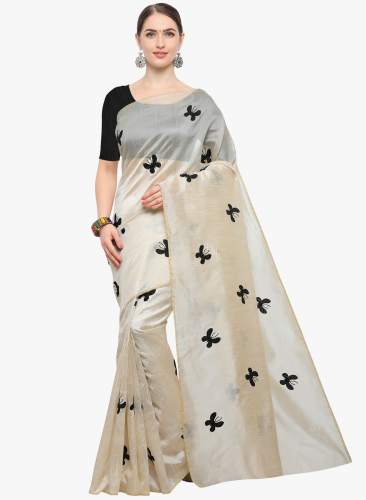 Butterfly Print Embroidery Work Silk Saree
