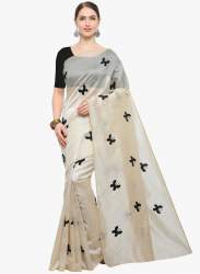 Butterfly Print Embroidery Work Silk Saree