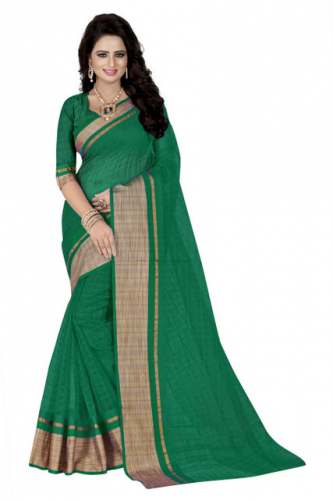Cotton Border Sarees Green