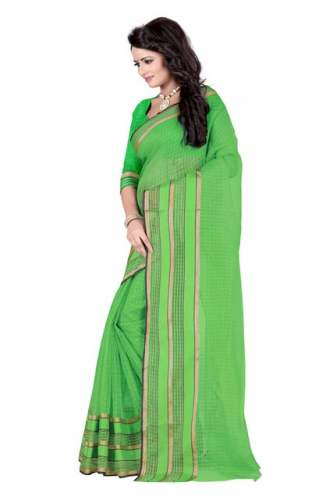 Cotton Parrot Green  Sarees