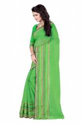Cotton Parrot Green  Sarees
