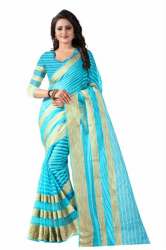Cotton Sky Blue Sarees