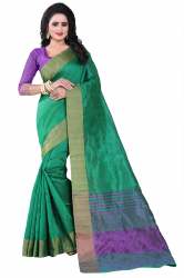 Dark Green Color Cotton Slub Saree
