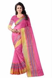 Gold Multi Border Cotton Sarees