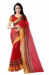 Multi Border Cotton Sarees Red