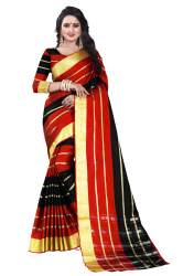 Nitya Black And Red Cotton Silk Saree