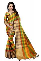 Orange And Green Cotton Saree