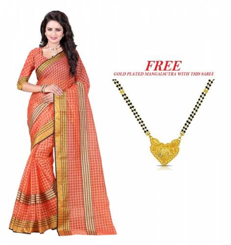 Orange Cotton Saree