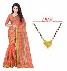 Orange Cotton Saree