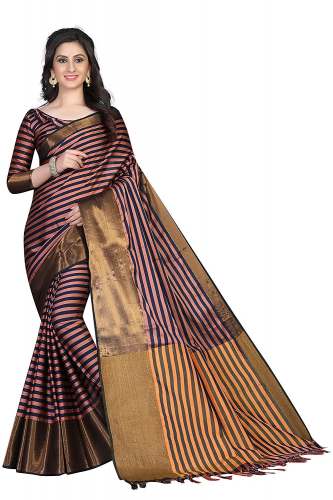 Peach And Blue Cotton Silk Saree