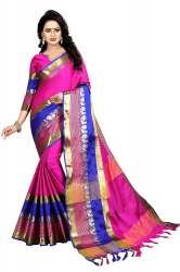 Pink And Blue Silk Jacquard Saree