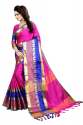 Pink And Blue Silk Jacquard Saree thumb 1