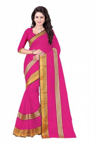 poly Cotton Gold Border Sarees