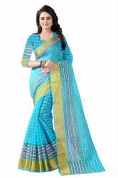Poly Cotton Sarees Sky Blue