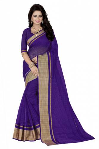 Purple Checks Cotton Sarees 