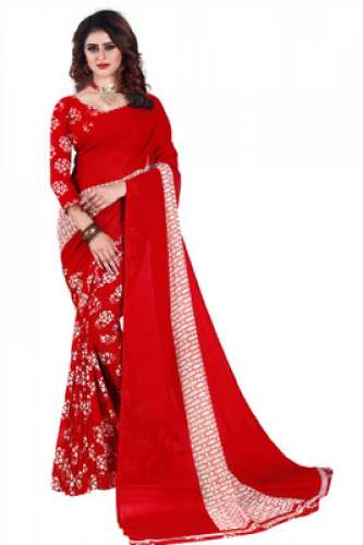 Red Georgette Print Saree