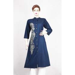 Blue Color Embroidered Denim Kurti