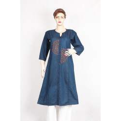 Embroidered Denim Kurti For Ladies