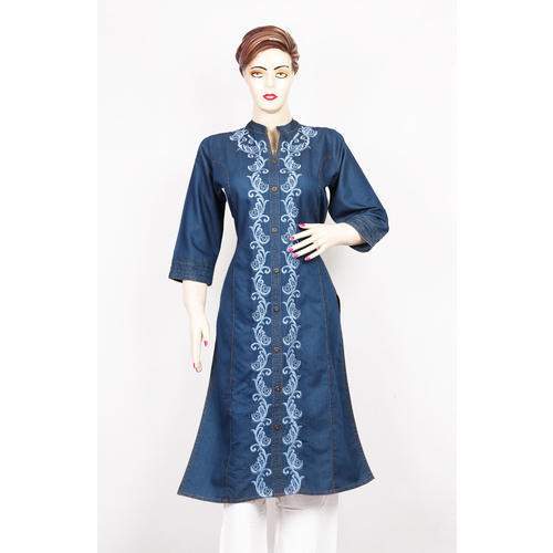 Embroidered Denim Kurti