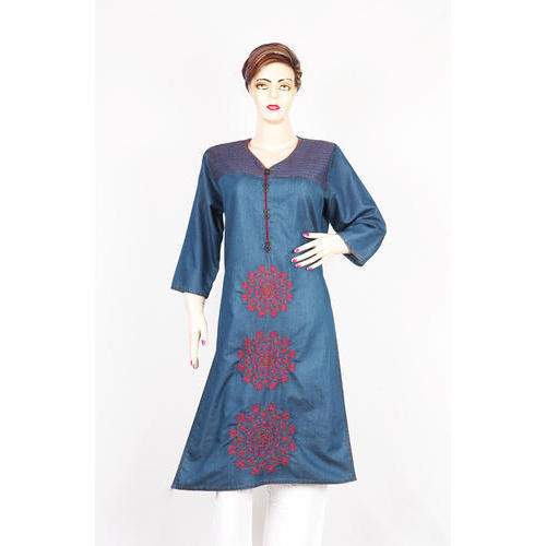 Stitched Denim Kurti For Ladies