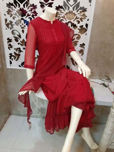 Elegant Red Plain Kurti With Dupatta Set 