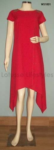 Plain Red Tail Cut Kurti for Girls  by Lotusse Lifestyles