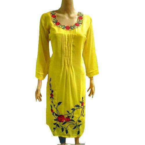 Yellow Color round neck Kurtis