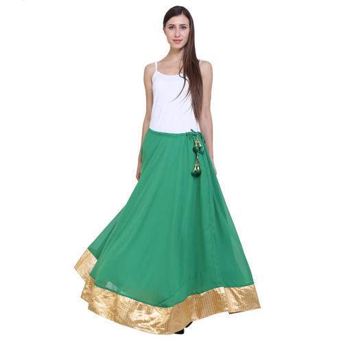 Green Georgette Fancy Long Skirts