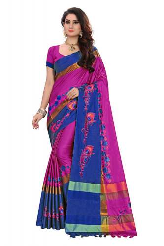 Beautiful Embroidery Design Work Cotton Silk Saree
