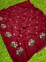 Beautiful Flower Embroidery Work Linen Saree thumb 1