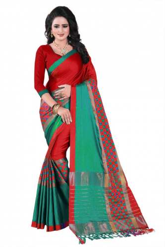 Box Printed Cotton Silk With Runing Blouse Piece