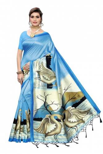 Duck Printed Art Silk saree  with jhalar