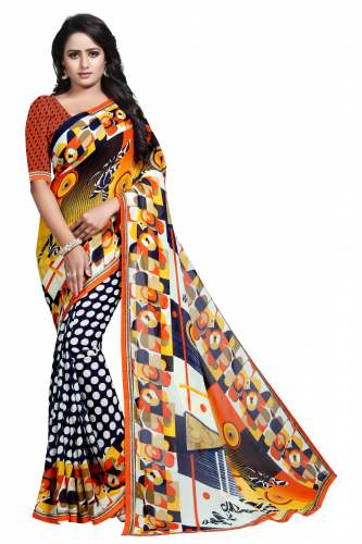 exclusive georgette printed saree eith lace 