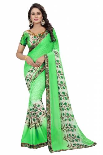 Fancy Printed Georgette Saree With Lace