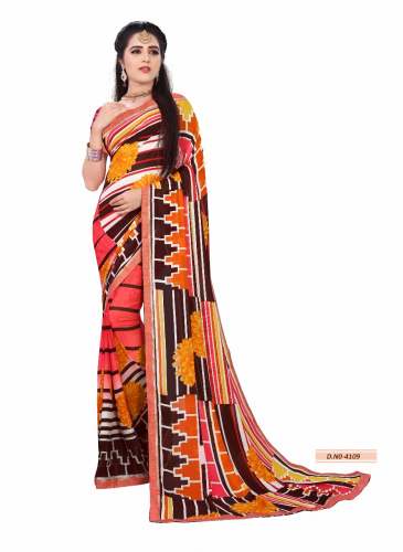 georgette printed saree with lace and blouse 