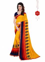 georgette printed saree with lace and blouse piece
