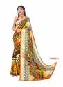 georgette printed saree with lace and blouse piece thumb 1