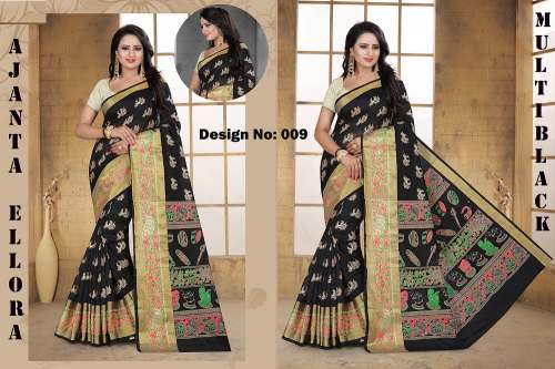 Hand Printed Poly Silk Saree