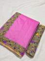 Plain Chanderi Saree With  Digital Printed Border  thumb 10