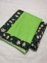 Plain Chanderi Saree With  Digital Printed Border  thumb 6