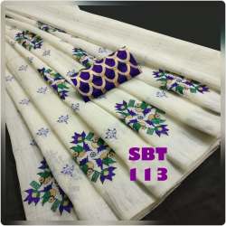 WOMEN'S EMBROIDERY WORK LINEN COTTON SAREE