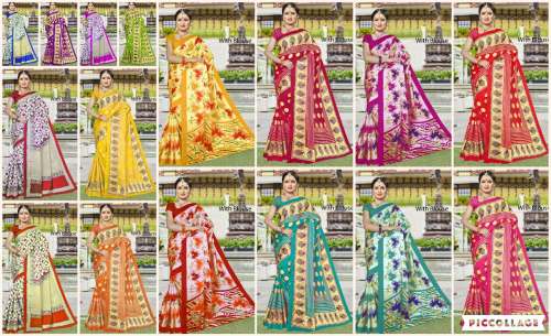 Women's Flower Printed  Silk Saree 