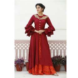 Ladies Cotton Fancy sleeve Long Kurti