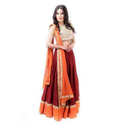 Golden & Maroon Raw Silk Lehenga Choli